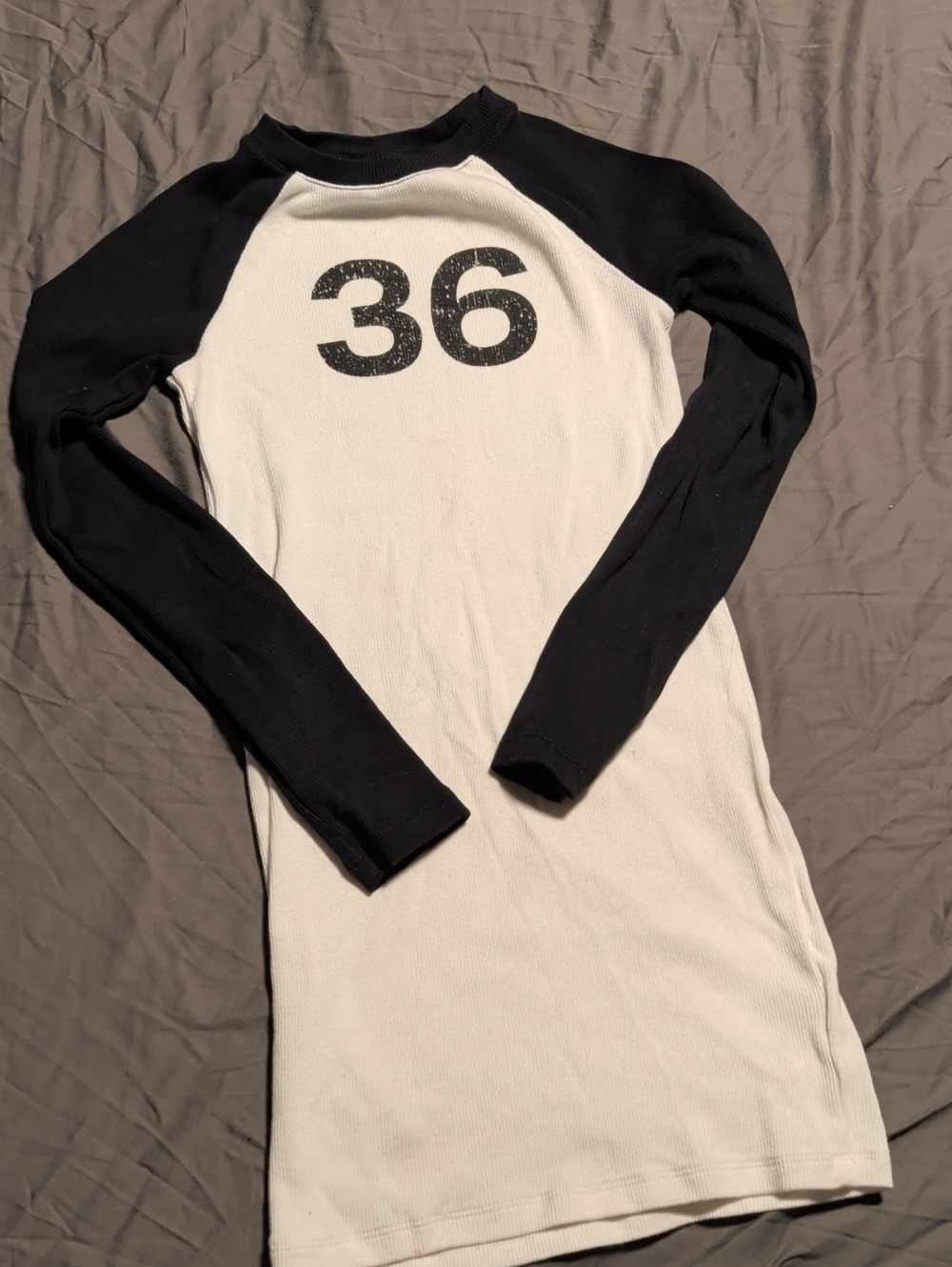 H&M Black and White Raglan Long Sleeve Tee with '36' Graphic